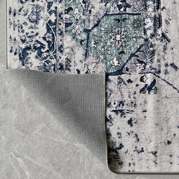 Bungalow Rose Machine Washable Oriental Blue/Green/Gray Area Rug